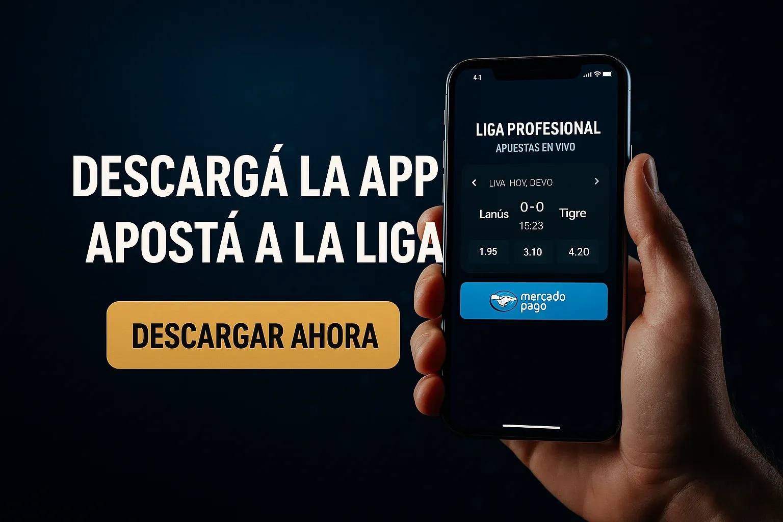 Banner en español con celular mostrando app de apuestas a la Liga