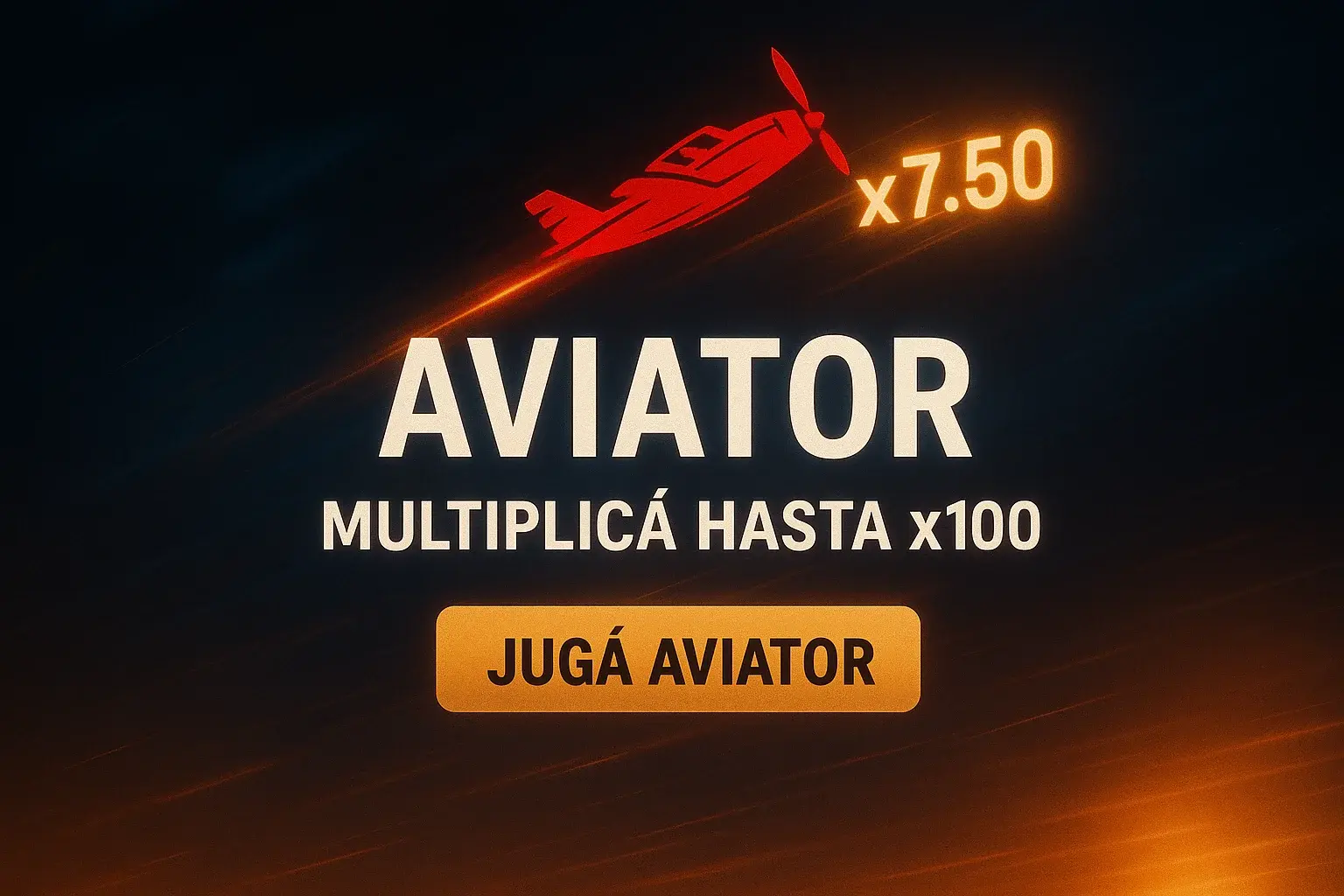 Banner de casino Aviator con avión rojo y multiplicador ascendente