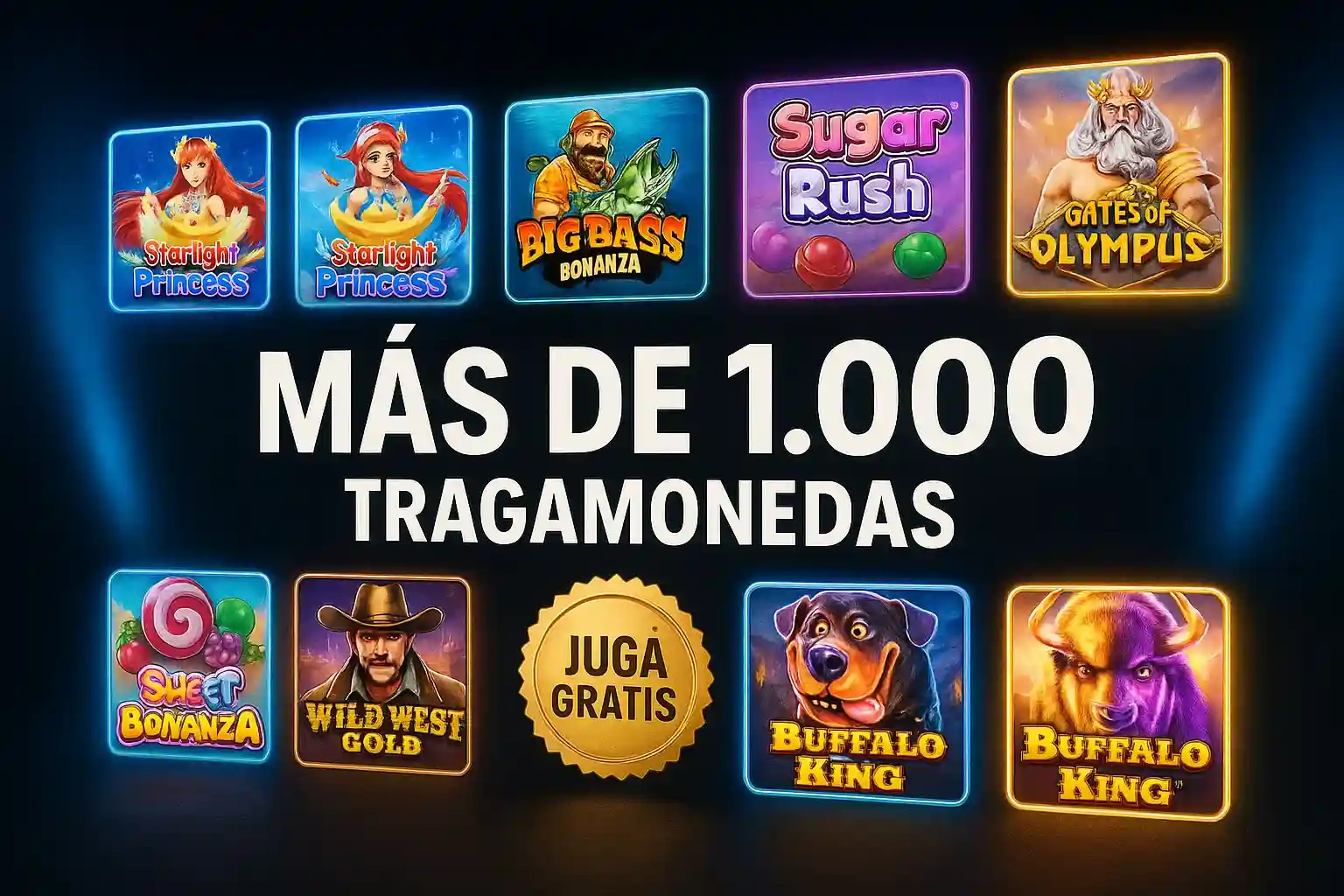 Banner de casino en español con más de 1.000 tragamonedas y jugá gratis