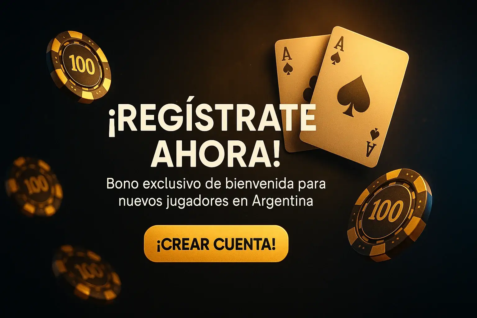 Banner de casino en español con bonus de bienvenida y botón crear cuenta